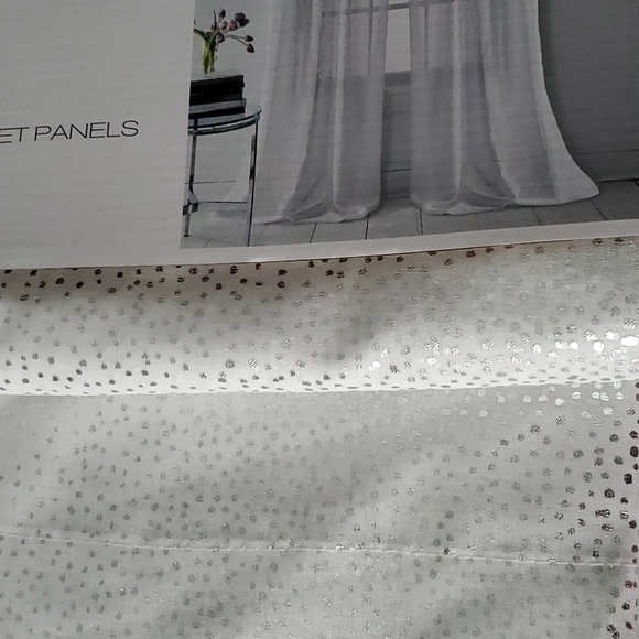 DKNY 2pc Dots Silver Rod Pocket Panels Curtain 50"X 96" - Picture 3 of 3